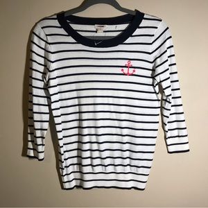J.Crew Sweater Size XSmall Anchor Striped 3/4 length Long Sleeve NEW